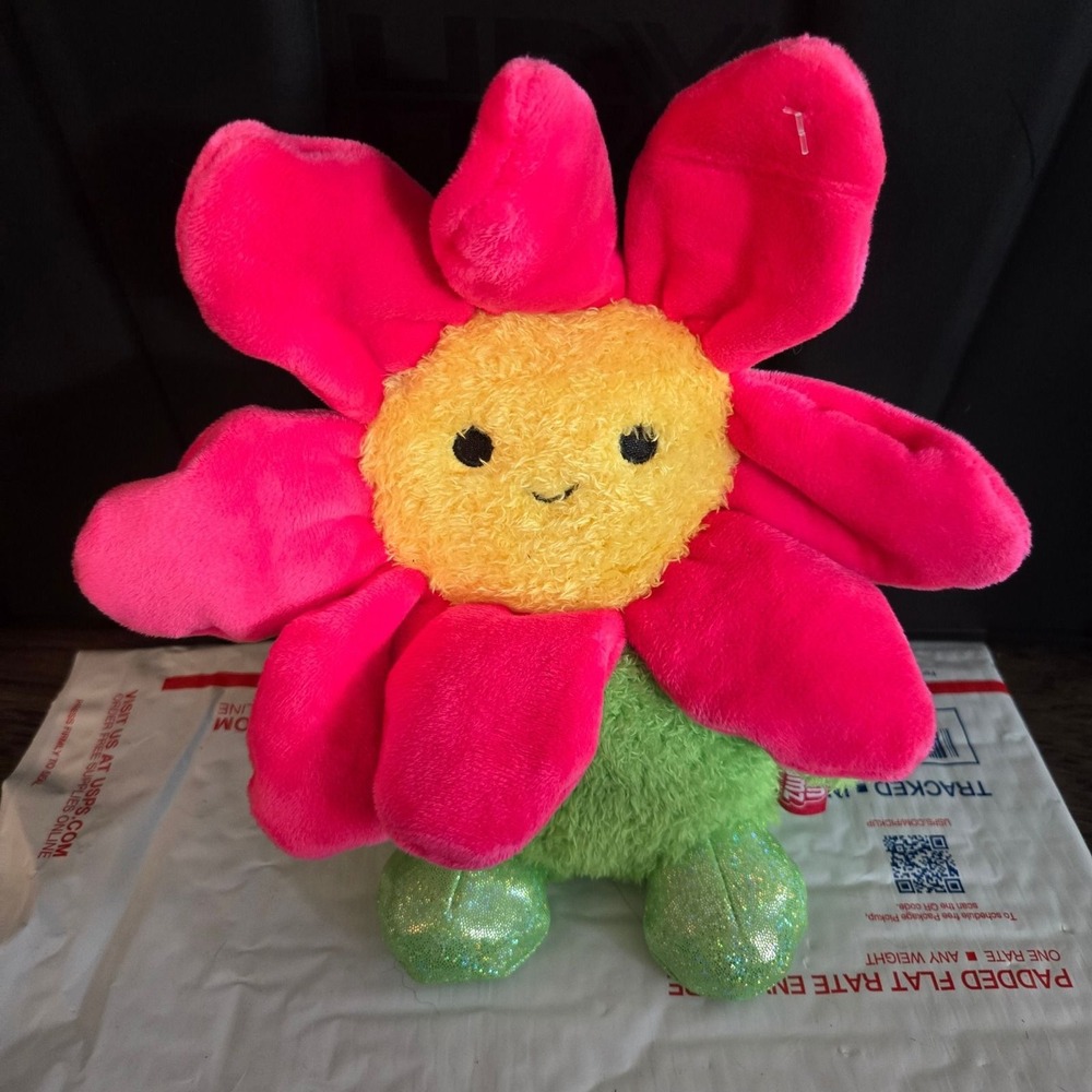 Bumbumz Flower Plush GardenBumz Pink Yellow Green Sparkle Feet Bean Bag Toy